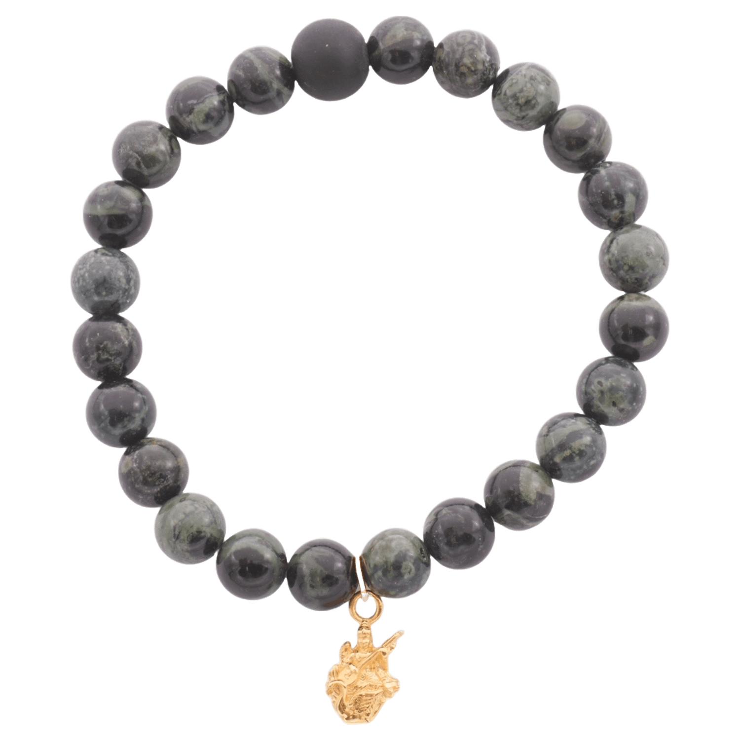 Kambaba Jasper bracelet with Veena Saraswati — natural gemstone bracelet